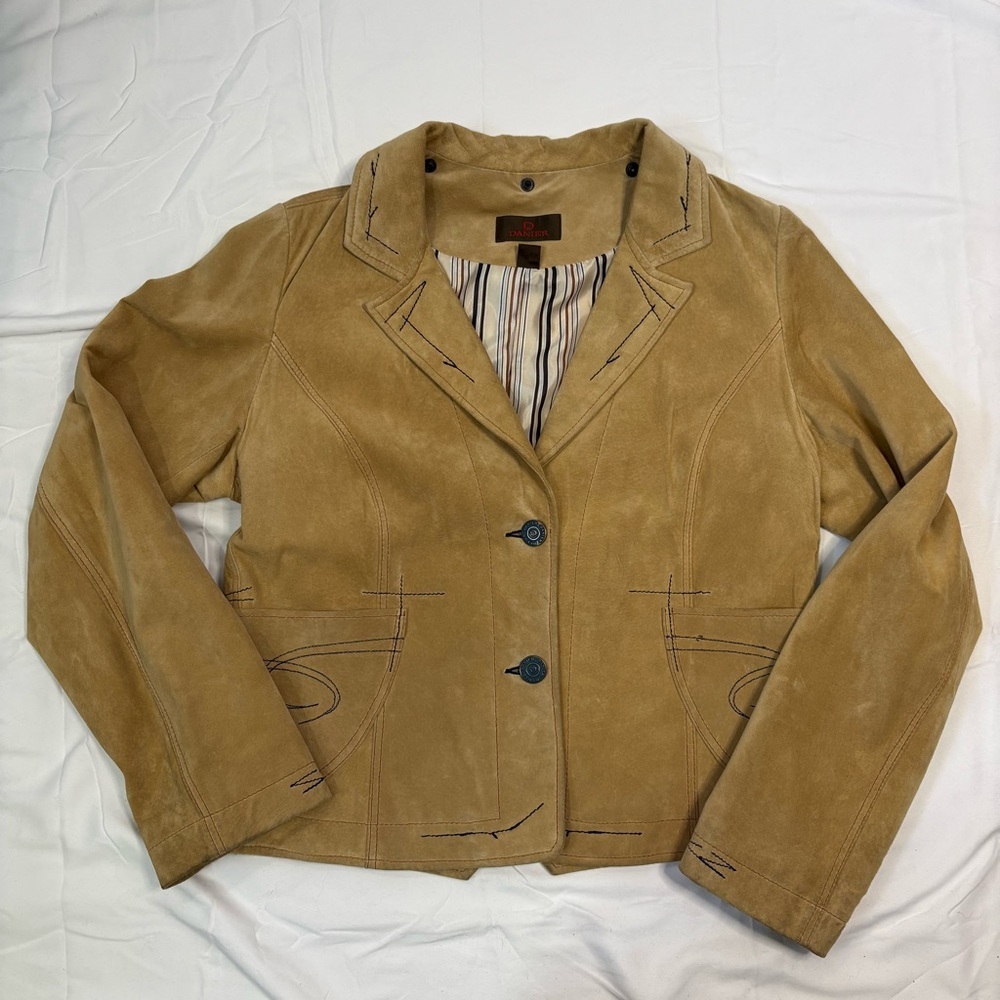 Vintage Danier Suede Blazer Jacket Light Camel Tan Notched Collar